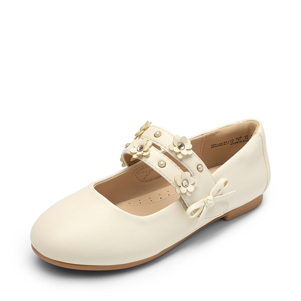 Girls Flower Pearls Bow Mary Jane Flats - IVORY -  0